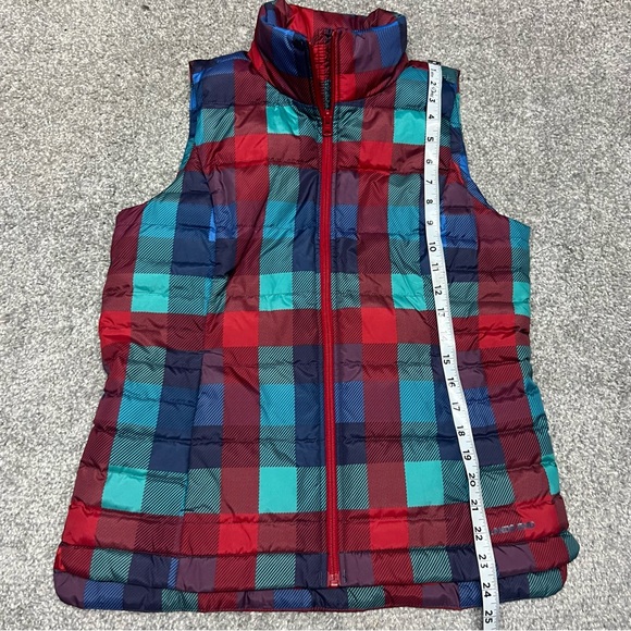Lands End Vest Womens XS 2-4 Blue Red Teal Puffer Plaid Down Fill 600 NEW - Picture 2 of 7